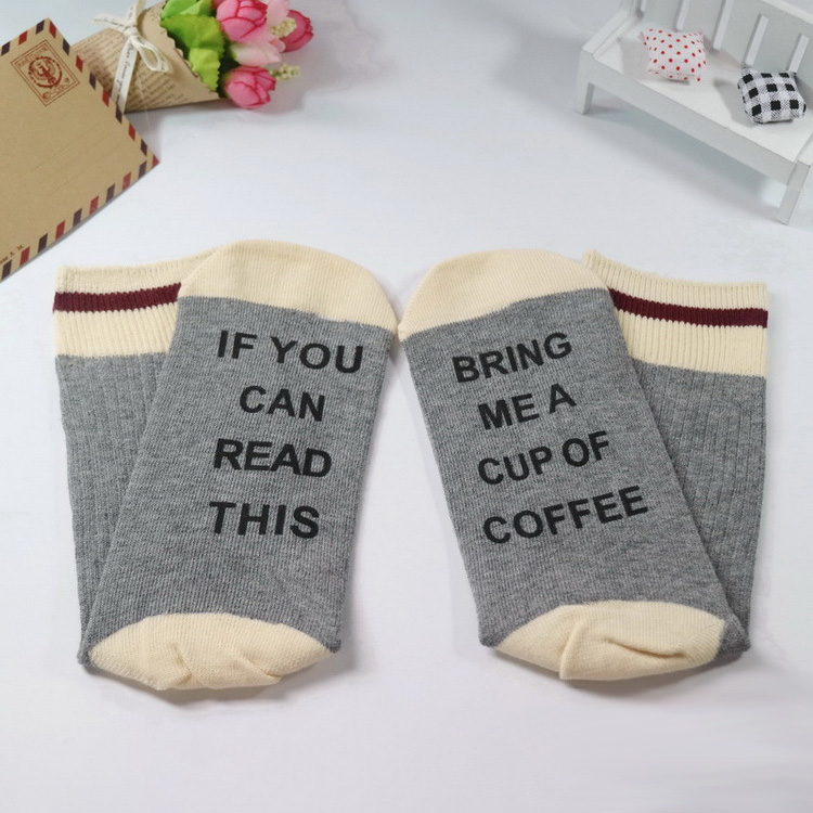 IF YOU CAN READ THIS Casual Socks Men Women Letters Printed Cotton Socks Crew Socks Double Needle Novelty Socks